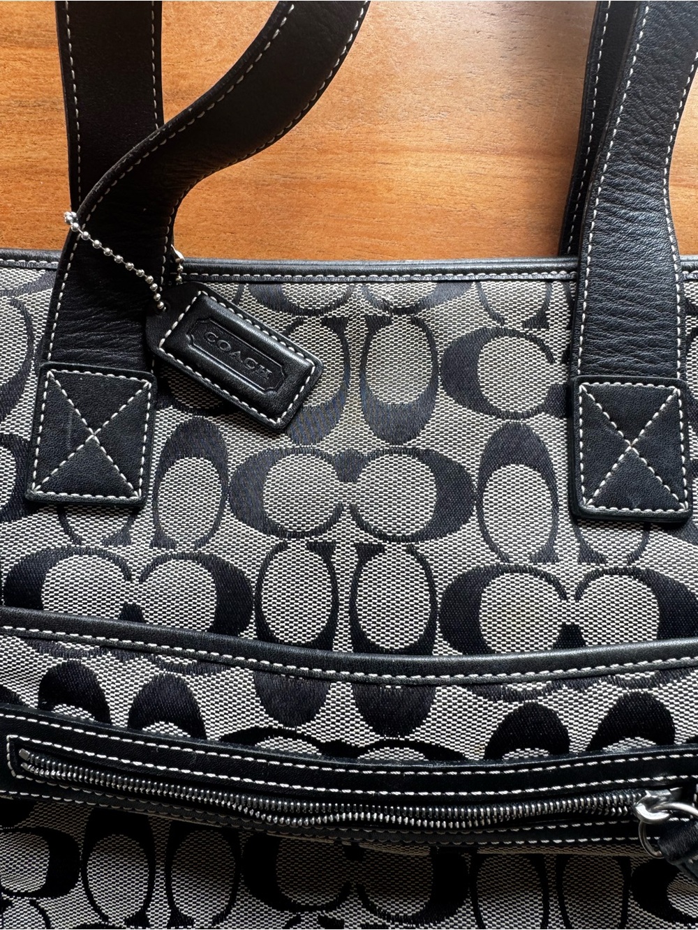 Coach Gray and Black Signature Canvas Tote with Front Zip Pocket - Picture 3 of 6